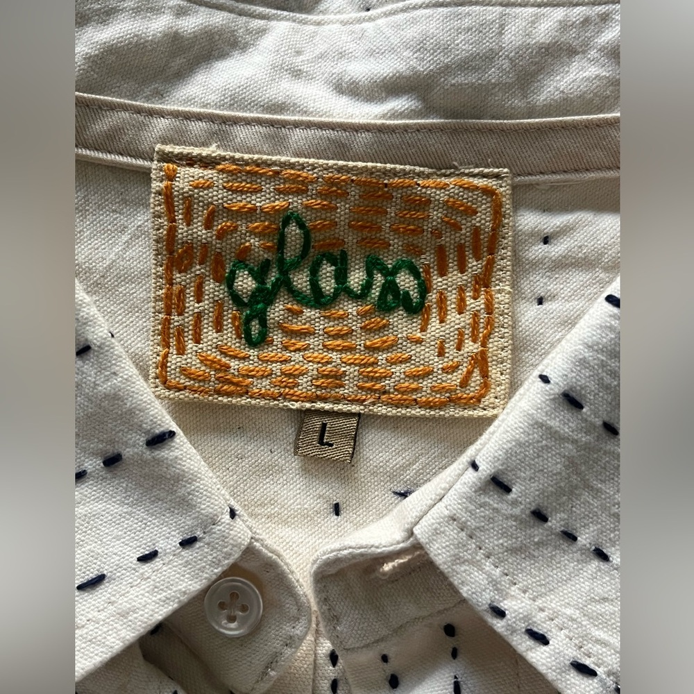 Glass Cypress Shirt Cream and Navy hand-stitched stripes Casual Shirt